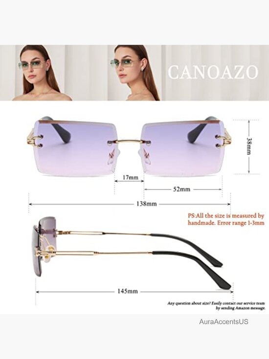Rimless Rectangle Sunglasses Trendy Square Y2K Retro Frameless Eyewear main image 5